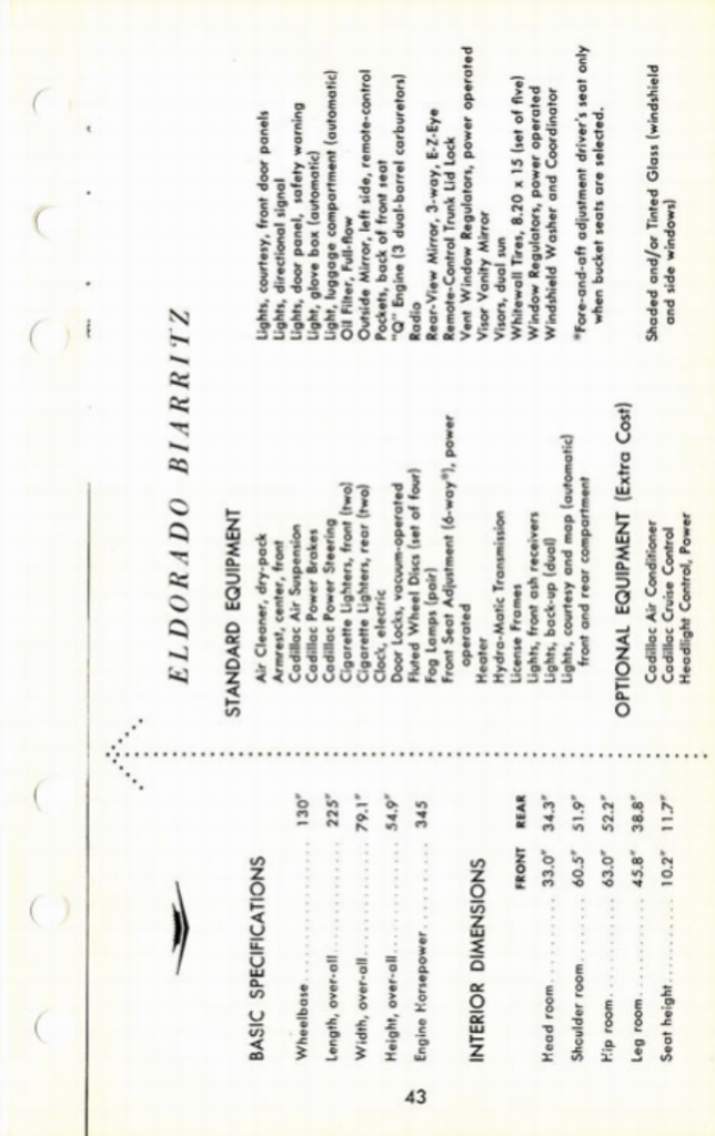 1960 Cadillac Salesmans Data Book Page 108